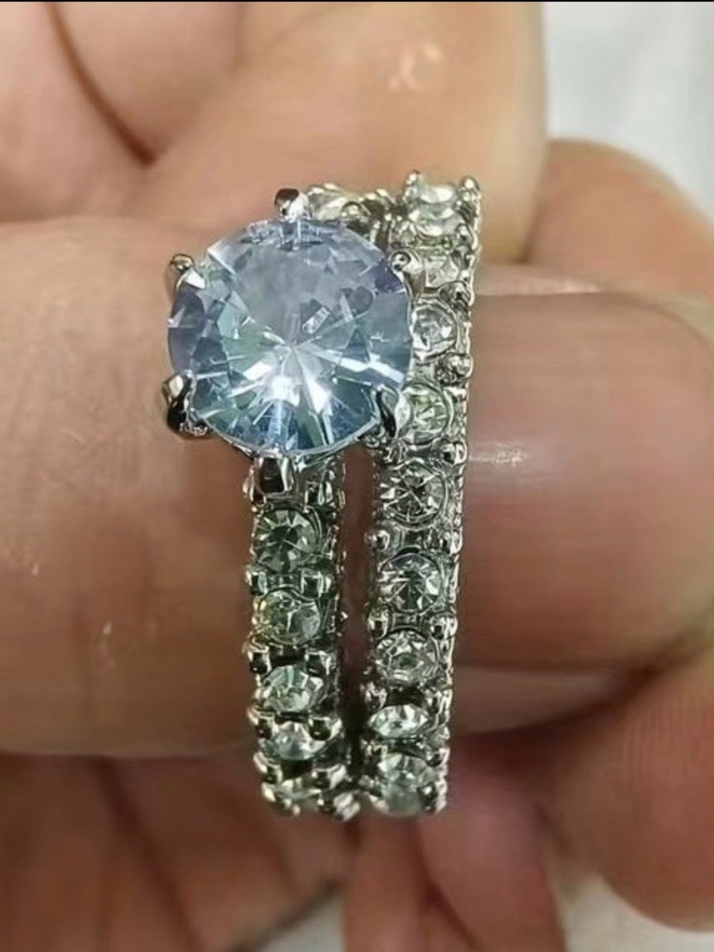 14KT White Gold 3CT Solitaire Pave Eternity 2PC Engagement Wedding Ring Set